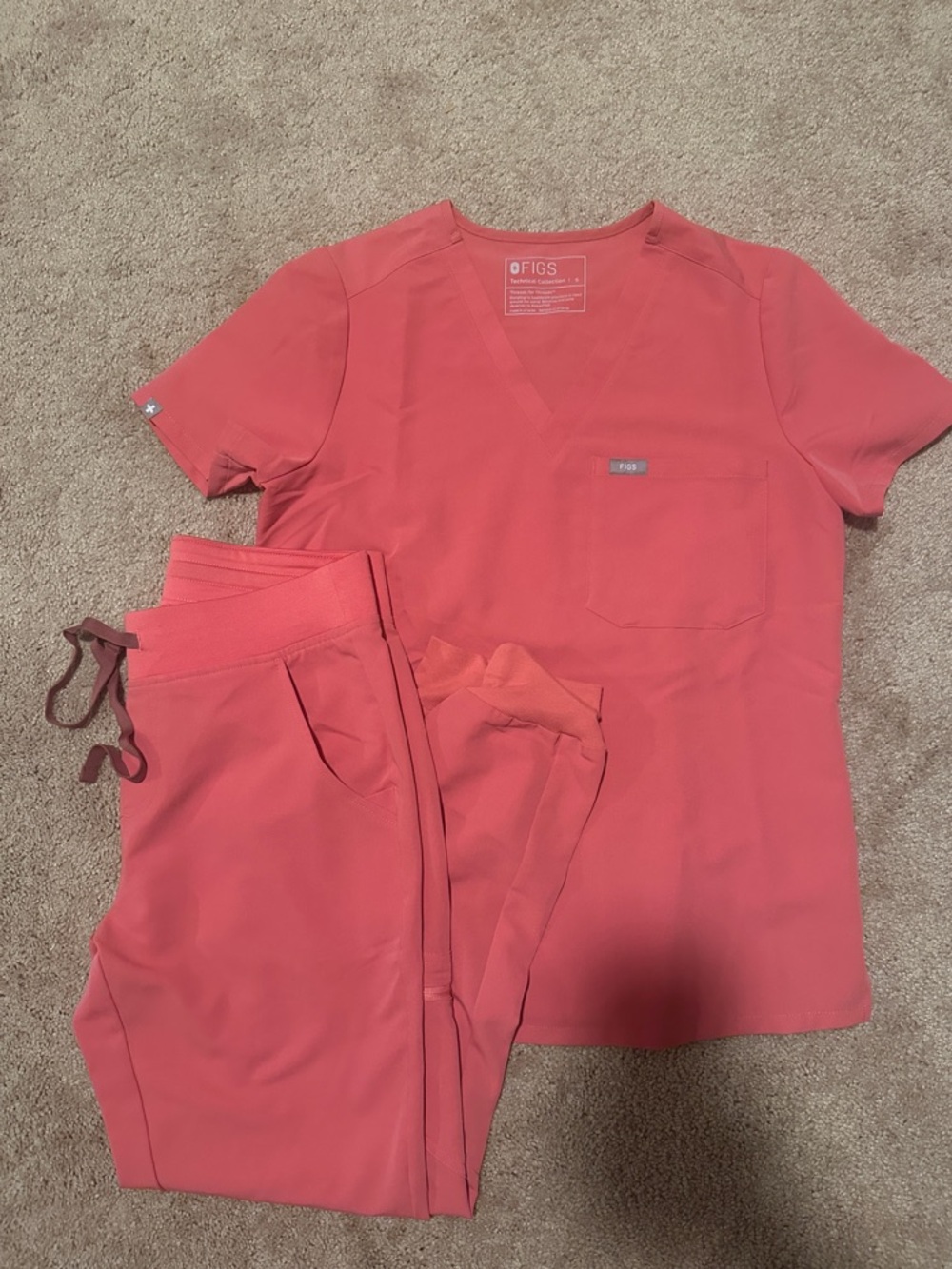 FIGS Women's Coral-Red Scrub Top & Pants Set